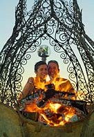 Welded fireplace in front of Burning Man Women