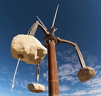 Picture of suspended pullable rocks on Colossus sculpture