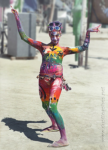 Body painted girl posing on Esplanade. 