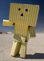 Burning Man costume made of cardboard boxes