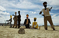Dressed plastic figurines of people statues