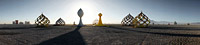 Futuristic domes and trees art sculptures in desert