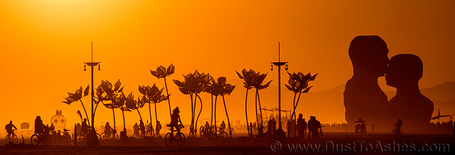 Silhouettes of people and flowers