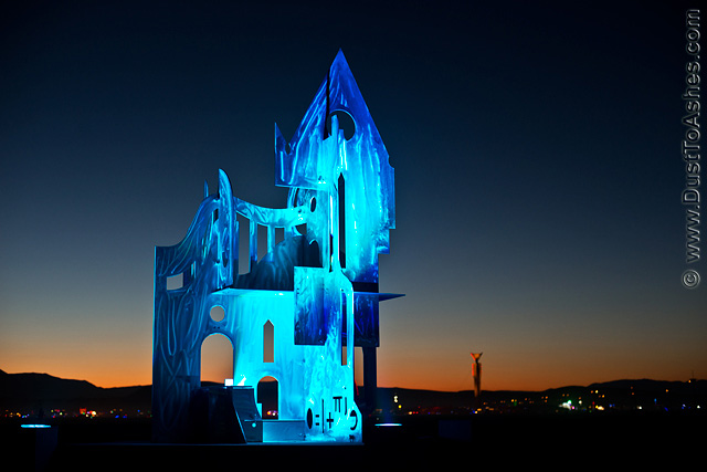 Blue light effects of aluminum art installation