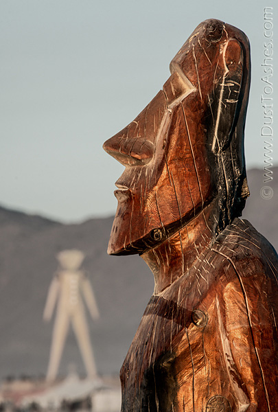 Head looking at the Burning Man statue