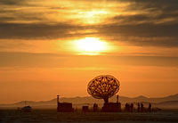 Giant sculpture of the Granny Gramophone at the perimeter of Burning Man
