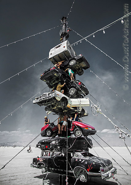 Cars piled on the top of each other