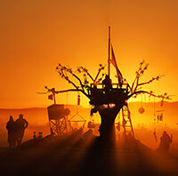 Silhouettes of art installation called Island of Lost Buoys by Lillian Heyward.