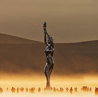 Large installation of Statue of Liberty by Michael Benisty.