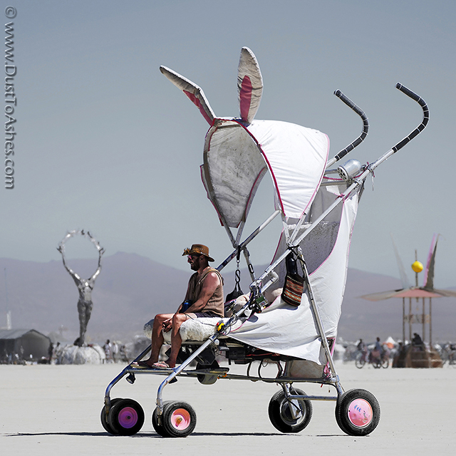 Adult man in a stroller