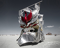 Shiny metallic art car sculpture